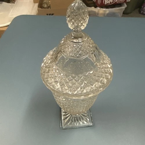 Vintage Anchor Hocking Glass MISS AMERICA Tall Footed Candy Dish Apothecary Jar