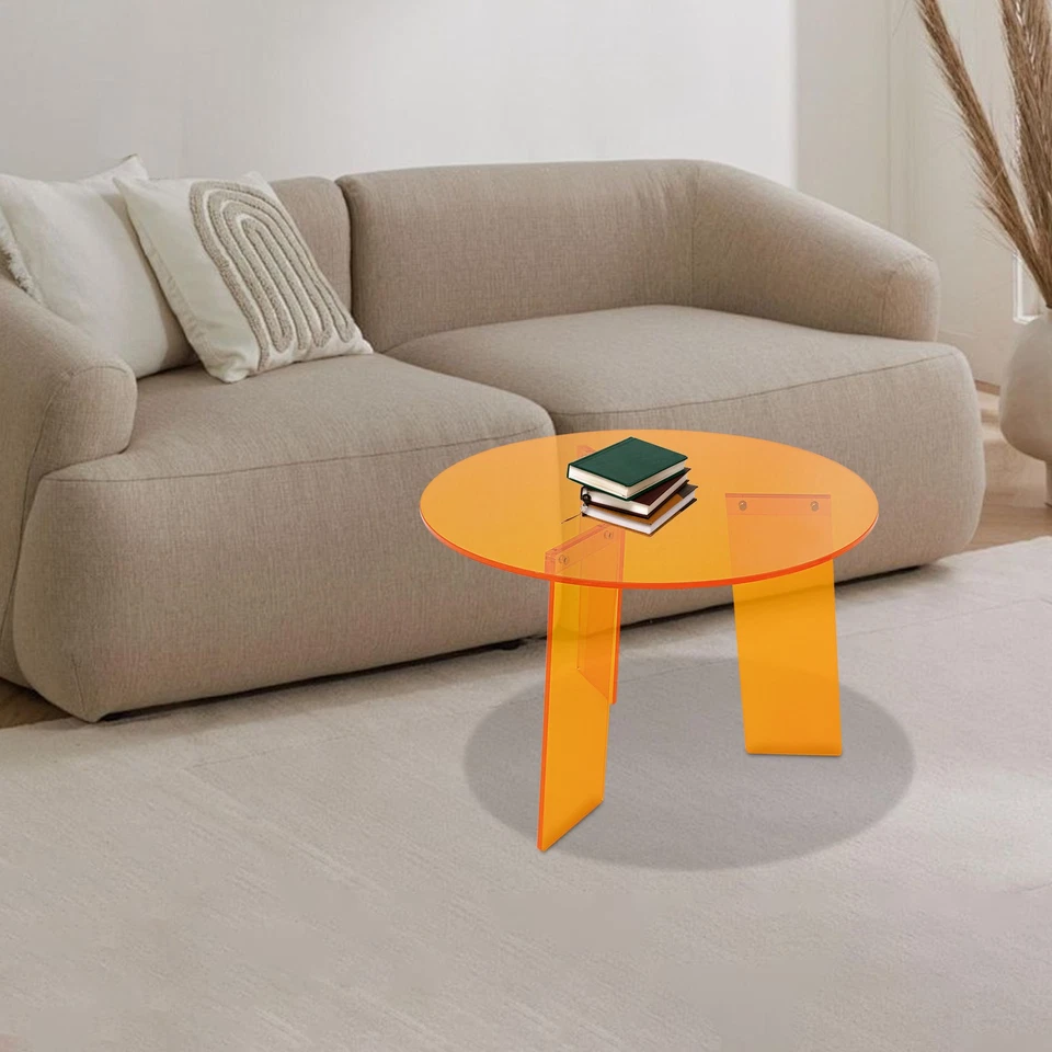 Acrylic Orange 15.7 in High Round Acrylic Side Table, Acrylic Coffee Side Table - Image 3 of 4