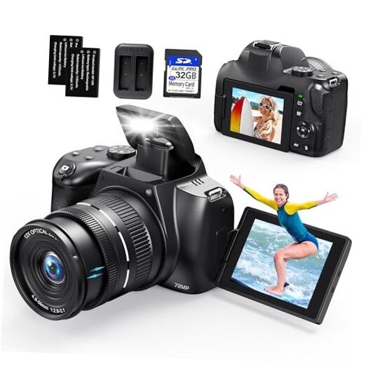 4K Digital Cameras for Photography, 12X Optical Zoom 72MP Vlogging