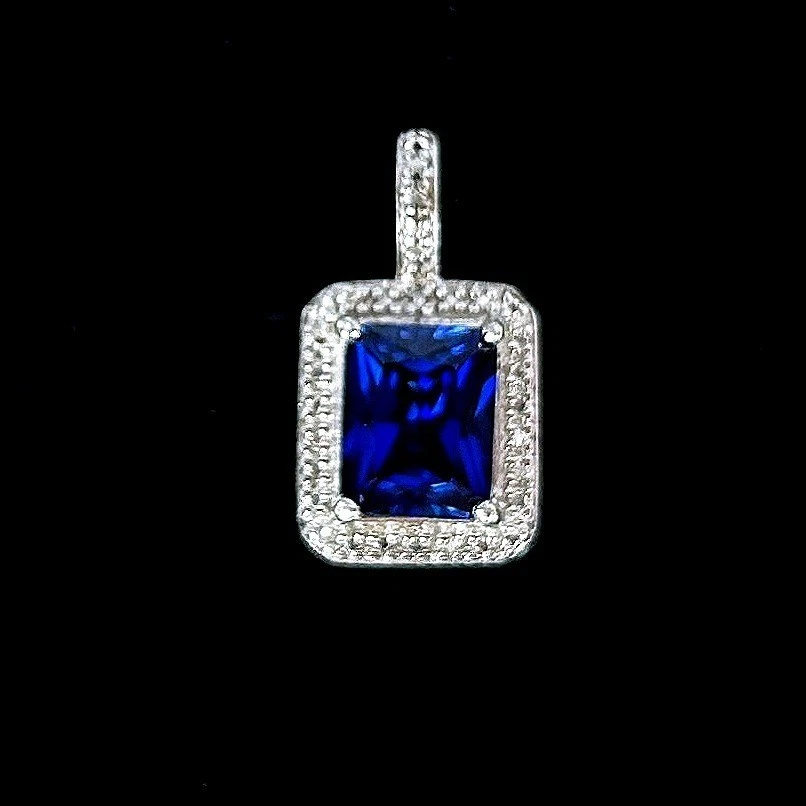 Conjunto de joyas de plata de ley 925 con anillo de piedra azul, pendientes, collar colgante Foto 2 de 4