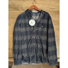 Criquet Shirt Mens Medium Black Plaid Cotton Long Sleeve Collared Button Up NWT