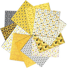 12 Pcs Bee Fabric Honeycomb Floral Yellow Poly-Cotton Fat Quarters Summer Bee Th
