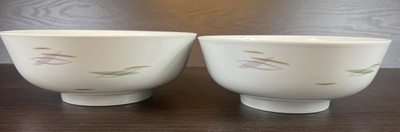 Pair Rosenthal Germany Silvana Vegetable Serving Bowls Green Lavender Leaves