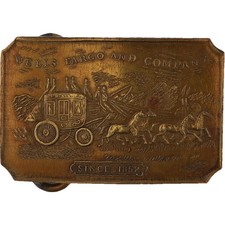 Sm Brass Wells Fargo Mining Mine Stagecoach Horse Western 70 Vintage Belt Buckle