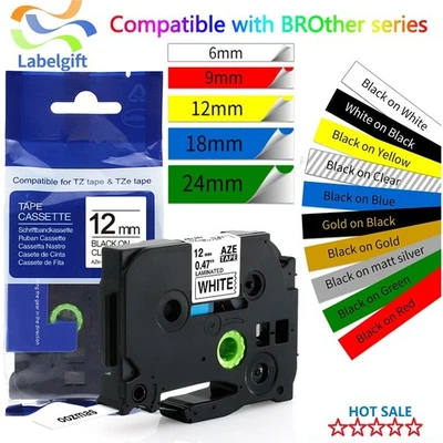 OOZMAS（COMPATIBLE BROTHER） For Brother P-Touch Label Tape Laminated Tze Tape 24mm/18mm/12mm/9mm/6mm