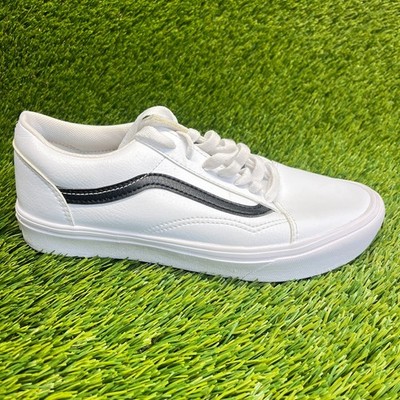 Vans Old Skool Womens Size 8 White Black Athletic Leather Skate Shoes Sneakers