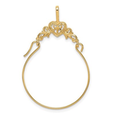 14K Yellow Gold Polished Filigree Heart Charm Holder Pendant L- 1.38 Inch