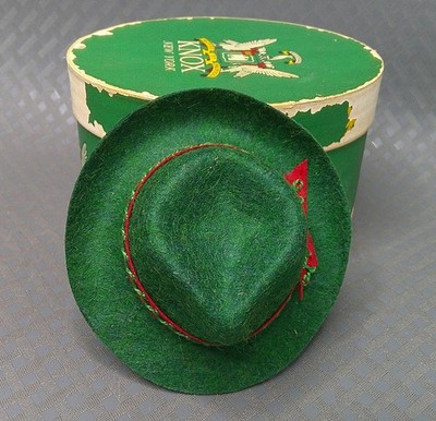 Vintage 1960s Knox Hats New York Green Felt Fedora Red Ribbon Band