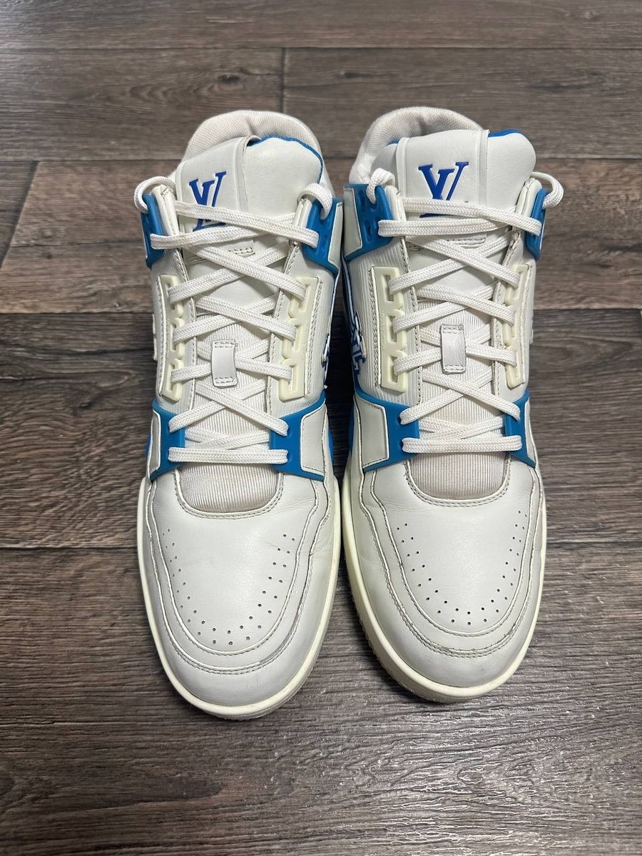 Louis Vuitton Men Trainer Azur White Blue High Top Sneakers sz10