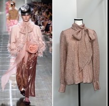 MARC JACOBS (RUNWAY) Shimmer Tie Neck Silk Blouse