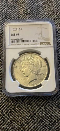 1923 Peace Silver Dollar Coin NGC Certified MS61