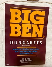 NEW Vintage 90s Big Ben Dungarees Carpenter Painter Work Pants Cream 100 Cotton