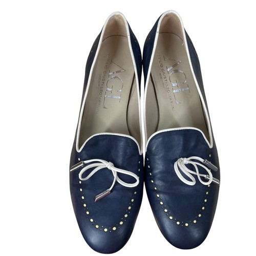AGL Attilio Giusti Leombruni Navy Loafer Flats Contrast Trim Detail & Ties 37.5 - Picture 16 of 22