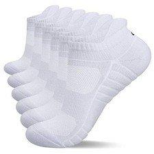 Athletic Running Ankle Socks, Low Cut Cushioned Anti-Blister Tab Medium White
