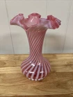 Vintage Fenton Cranberry Opalescent Swirl Glass Vase Ruffled Jack In The Pulpit