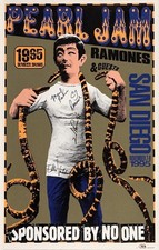Cartel de concierto Pearl Jam Ramones 1995 Eddie Vedder CJ Mark Ramone firmado 11"x17"