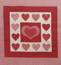 Marti Michell "Hearts w/Larger Heart in Center" Cotton Fabric Panel 13"x13" Red