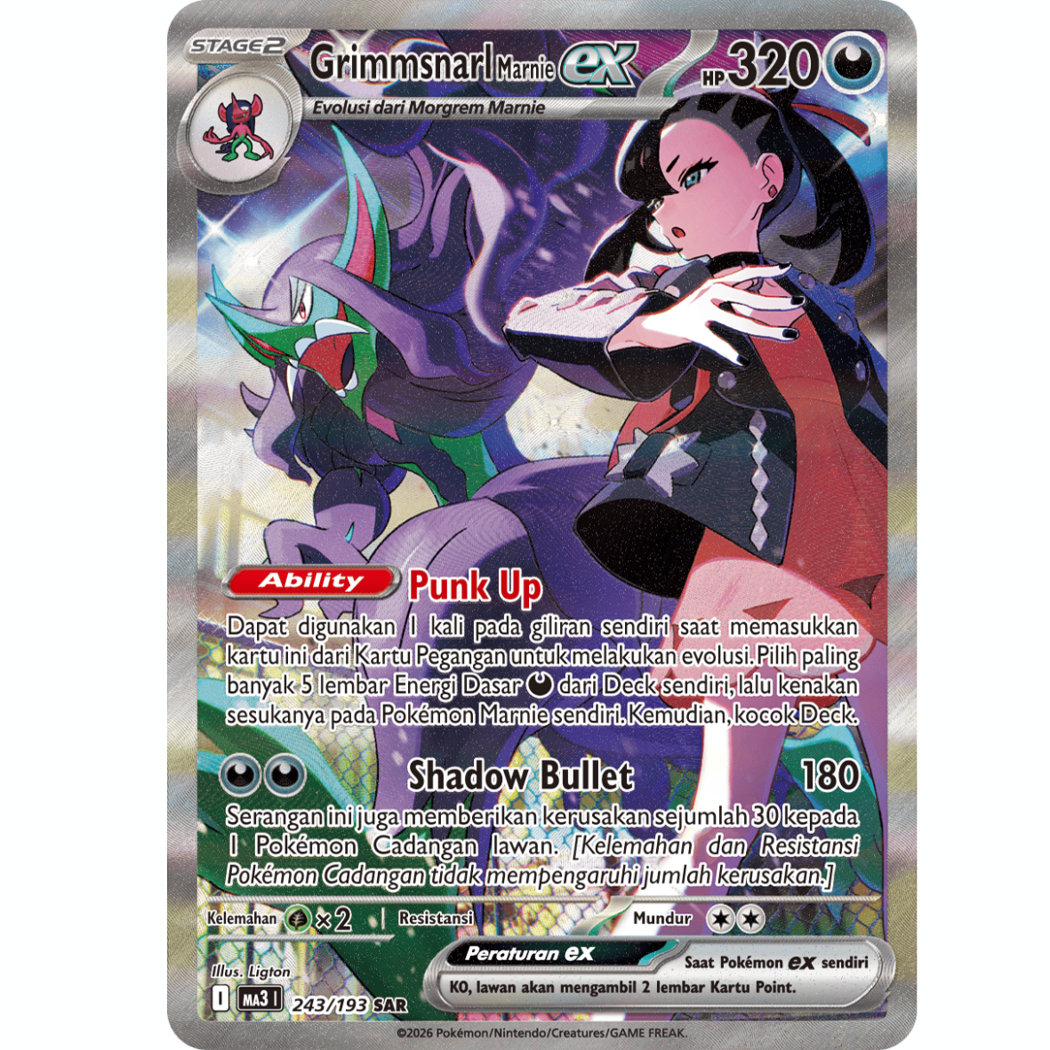 Grimmsnarl Marnie 243/193 Indonesia MA3 SAR Pokemon Card NM-Mint