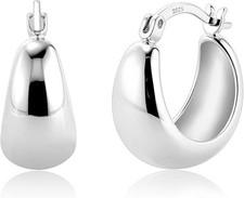 Sterling Silver Chunky Hoop Earrings Thick Huggie Wide Hoops for Women