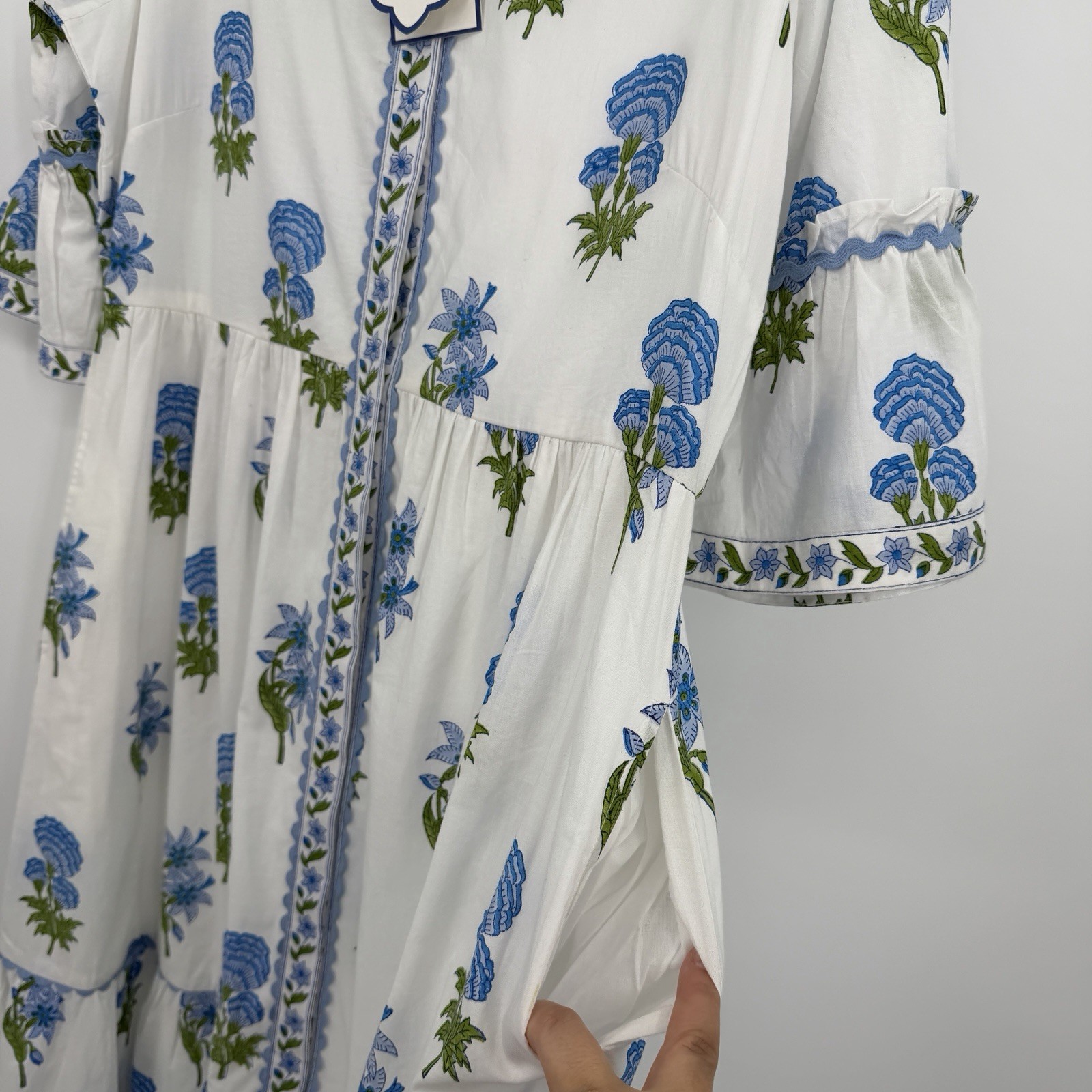 Pink City Prints Cobalt Lilly Panama Dress Size L Large Belted Cotton Maxi Shirt