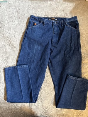 Wrangler Jeans Mens 38x34 Blue Flame Resistant FR Relaxed FR31MWZ Cowboy Bootcut