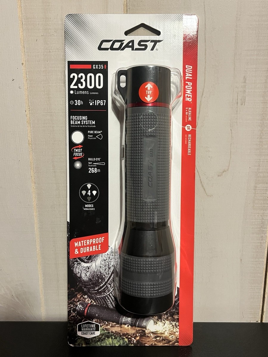 coast rechargeable led flashlight backpacking XP14R 4500 Lumen USB-C with Slide Focus and Pure Beam Focusing Optic, 5 Light Modes roll design make the PX200R a reliable companion in tough environments COAST G22R Flashlight Black