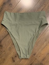 New AERIE Large High Waisted Cheeky Bikini Bottom Light Olive Swim Suit Beach