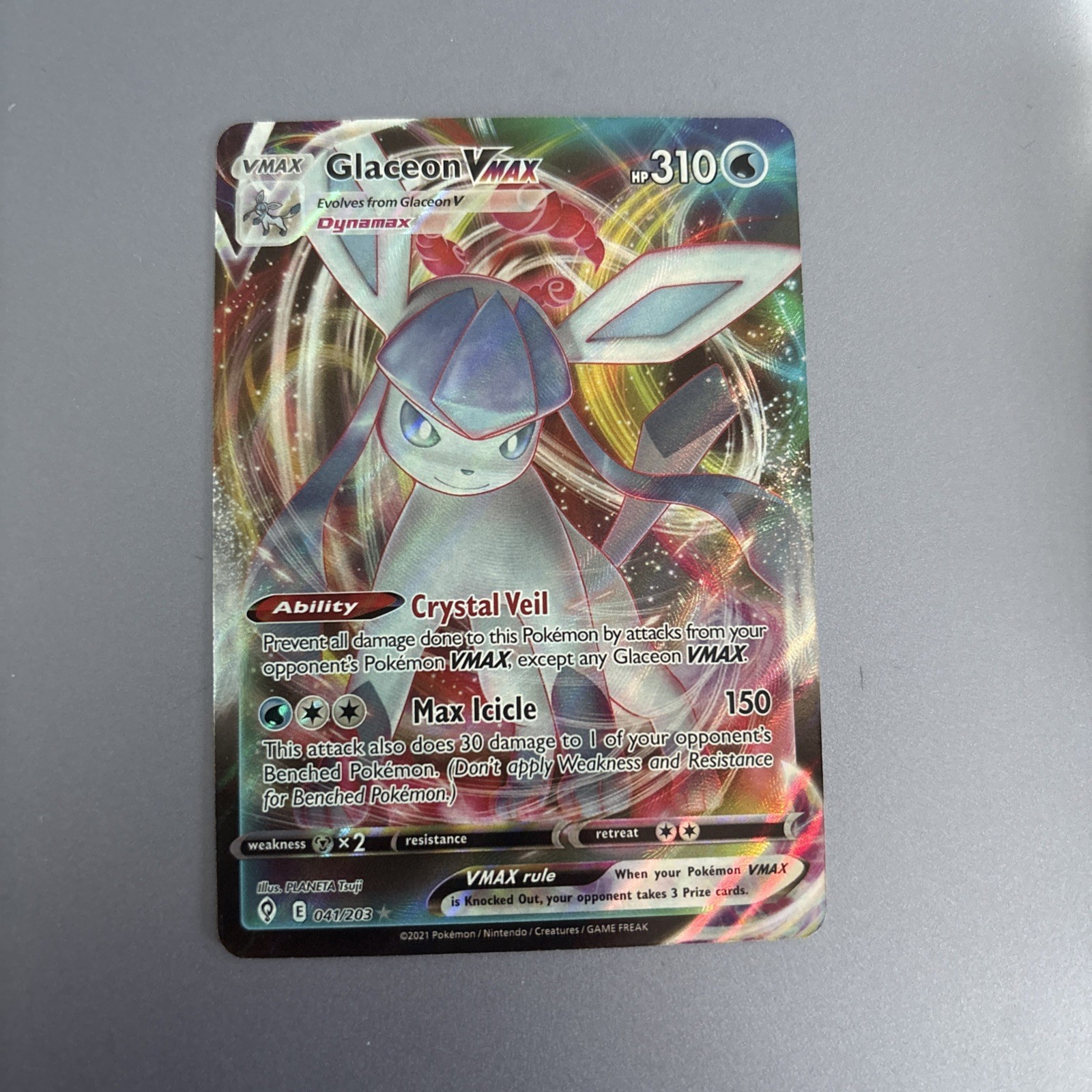2021 Pokemon Glaceon VMAX Evolving Skies Rare Holo #41/203 Near Mint
