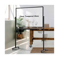 Mobile Clear Glass Whiteboard on Wheels - TANKEE 48" x 32" Dry Erase Board wi...