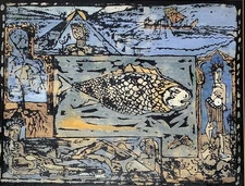 2 LESTER MOLLESON SURREALIST MIXED MEDIA PAINTINGS MILWAUKEE WI Mid Century