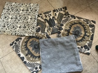 LOT Of 5 Pottery Barn Embroidered Grey Yellow Tan Pillow Covers Great Condition!