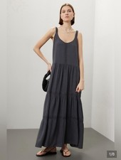 Splendid dark gray embroidered tiered tank top maxi dress M