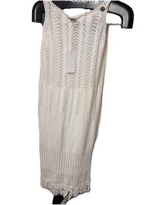8 by Yoox White Crochet Knit Dress Fringe Hem Sleeveless Boho Cover Up NWT L