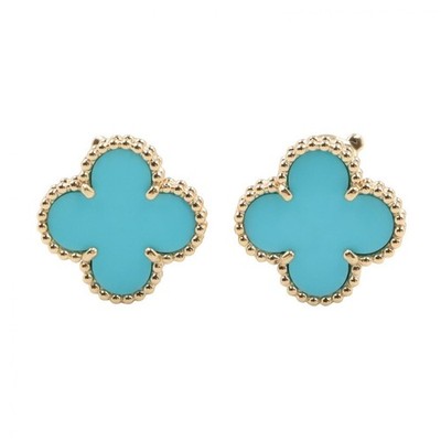 VAN CLEEF & ARPELS Vintage Alhambra Türkis Ohrringe 18KYG Gebraucht Damen