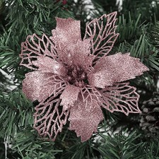 10PCS Christmas Large Poinsettia Glitter Flower Tree Hanging Party Xmas Decor UK