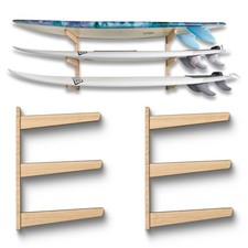 3-Board Surfboard Wall Mount, Premium Bamboo Surfboard Rack Wall for Longboar...