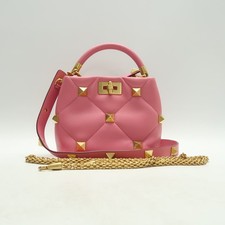 Valentino Roman Stud Pink Leather Satchel T10337048