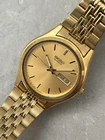 Seiko Day Date Vintage Mens Gold Plated Watch Quartz Back SQ 7N43-9011 37mm