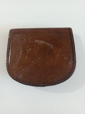 Hand Tooled Leather Coin Pouch Horse Flower Design Brown .
