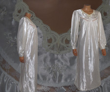 Vintage 1950s Barbizon Long SATIN White Nightgown Lace Size M