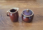 Vintage HULL POTTERY USA Brown Drip Glaze Sugar Bowl & Creamer NO CHIPS