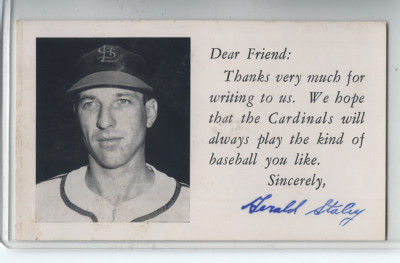 1953-55 St. Louis Cardinal ''Dear Friend''  Jerry Staley  Team Issued Type 4d
