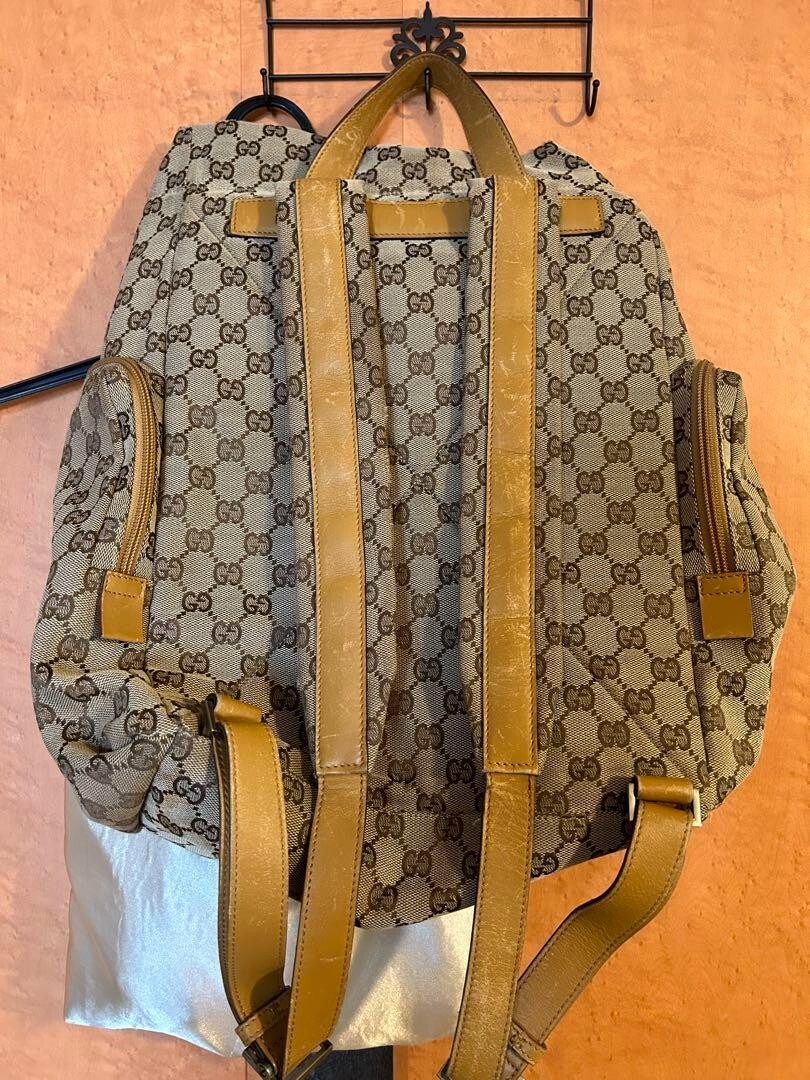 GUCCI gg canvas drawstring mother's bag backpack canvas leather beige Used image 6