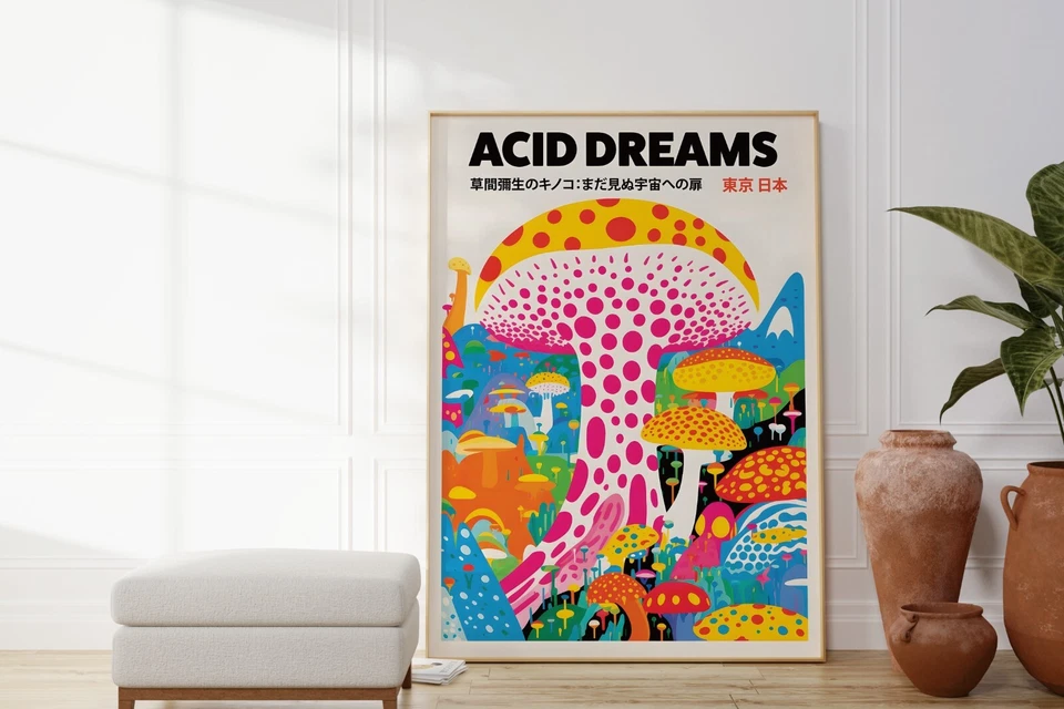 Yayoi Kusama Acid Dreams Mushroom Print, Psychedelic Art Poster, Abstract Art - Image 2 of 4