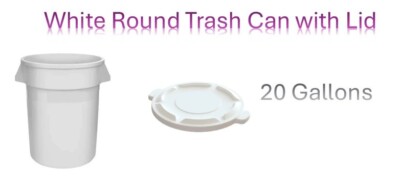 20 Gal White Heavy-Duty Commercial Round Trash Can & Lid Janitorial /Home/Biz