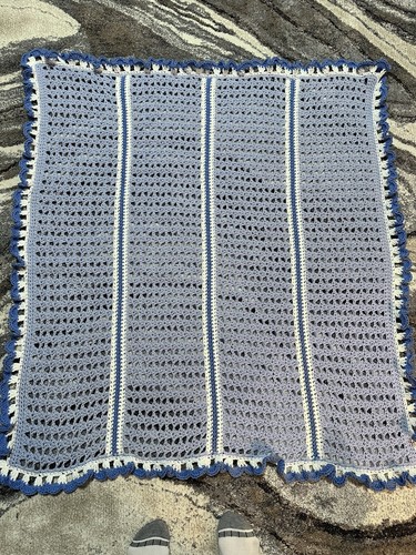 New Blues and White Hand Crocheted Baby Afghan/Blanket - Picture 4 of 4