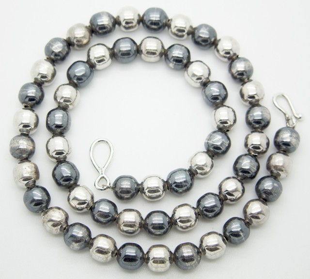 Vintage Sterling Silver Bead Ball Chain Necklace 10mm 24" (90g)