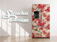 Red Pink Tear Flower Vines Pattern Fridge Freezer Wrap Side Door Vinyl Decal