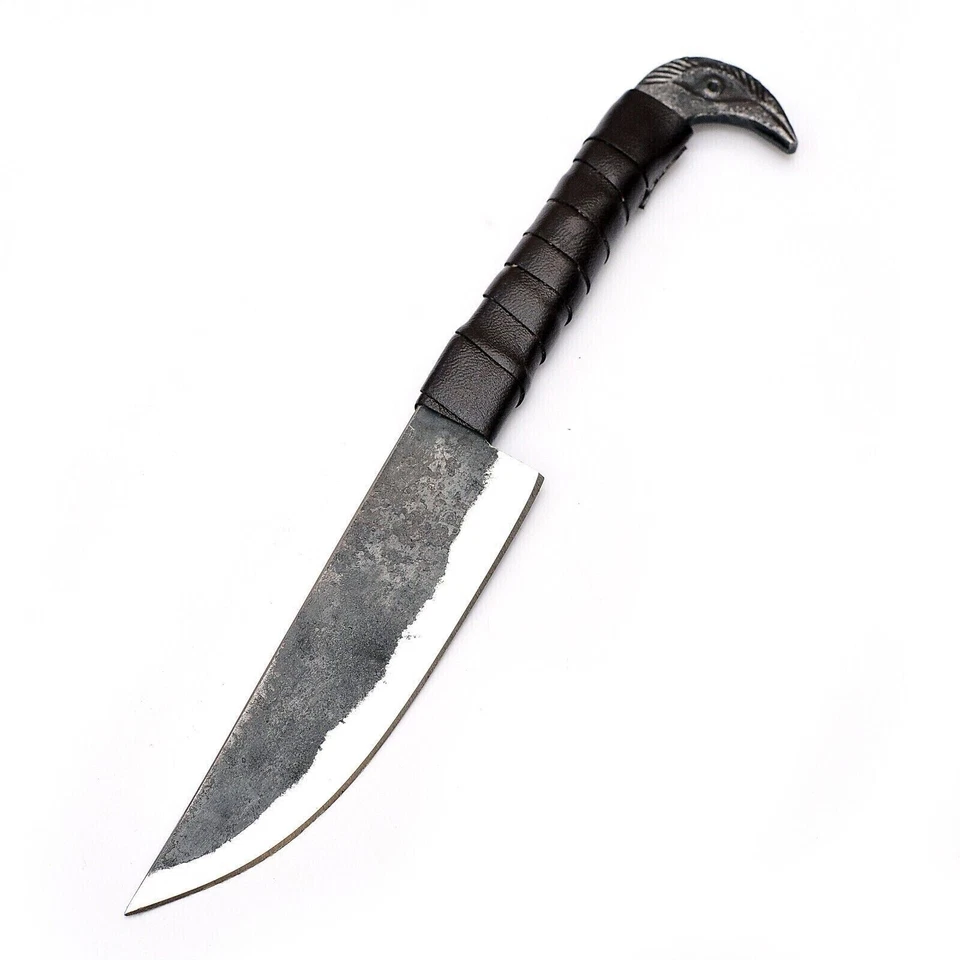 Viking Knife Raven Head Hilt with Leather Sheath - High Carbon Steel Blade . - image 3 of 4