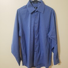 Calvin Klein Men's Dress Shirt Size XL 17 34/35 Blue Stripe Long Sleeve